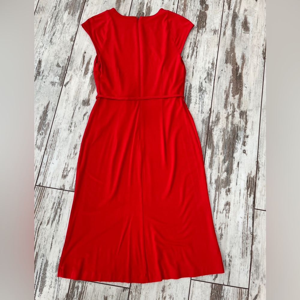 Ann Taylor Red Cap Sleeve Tie-Waist Sheath Dress Petite 2P - Picture 8 of 12